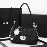 chongsukei小&ck真皮腋下包2026新款斜挎女包水钻链条包MIU缪褶皱包 黑色