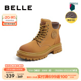 百丽（Belle）马丁靴女商场款大黄靴户外工装靴子厚底短靴Y4P1DDD2 棕色--厚绒 34 (220mm)