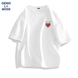 GENIOLAMODE[敖瑞鹏代言]短袖男女士纯棉情侣款t恤男女生同款衣服 白色 3XL