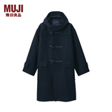 无印良品（MUJI）男女通用 羊毛混 牛角扣大衣 无性别 男款女款 毛呢大衣 长款外套 深藏青色 S-M