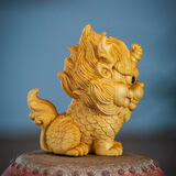 MPPMCK崖柏木雕手把件麒麟瑞兽工艺品把玩物件汽车摆件家居装饰送礼 高密度黄杨木61mm 手工精雕麒麟