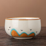 琦轩源米黄汝窑茶杯单杯家用待客品茗杯茶盏陶瓷功夫茶具开片可养主人杯