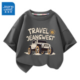 真维斯儿童纯棉短袖t恤男童舒适透气中大童夏季上衣女童半袖夏装 石墨灰 J旅行越野 160