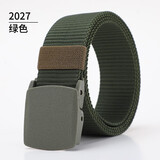 腰带男女帆布皮带潮运动户外军训学生无铁金属塑料扣休闲牛仔裤带 军绿 120cm