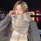 沐驰斯顿围巾女士秋冬季氛围感女学生潮流保暖围脖披肩送女朋友圣诞节礼物 灰米色