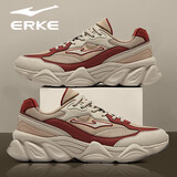鸿星尔克2025新款秋季男鞋国风潮流休闲老爹鞋子男皮面防水减震厚底运动鞋 【东升】灰褐色/波尔多红 40