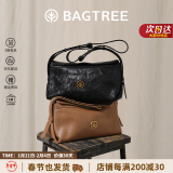 BAGTREE包包树奶盒包【明星推荐】新款品牌真皮单肩斜挎Hobo女生包包礼物 檀黑色-中号 【bag tree女包】生日礼物送老婆