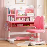 忆瞳儿童学习桌小学生家用写字书桌小孩写作业专用桌子可升降桌椅套装 80小女孩-环保桌椅-阅读架