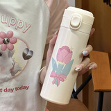 畅印郁金香保温杯女生弹扣不锈钢ins简约杯子女士高颜值保暖水杯学生 豌豆保温杯大朵【500ml】