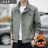 JEEP SPIRIT吉普夹克男士外套秋冬季新款加绒加厚中青年春秋上衣服时尚休服装 军绿（常规） XL （125斤-140斤）