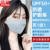 浩冠(两只装)冰丝防晒口罩女夏防紫外线薄款透气护颈全脸遮脸防晒面罩 远山灰