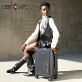 WEOBGR SABRE瑞士军刀前开盖行李箱男女品牌铝框2025商务登机超轻旅行宽拉杆箱 炫酷黑-多功能【新款前开口】 20英寸 【适合3-7天旅行】