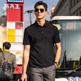 布先生衬衫领纯色短袖T恤男夏门襟按扣凉感透气上衣 钢琴黑  L (175) 