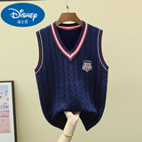 迪士尼（Disney）男童女童毛衣针织背心马甲春秋新款中大童儿童羊毛衫宝宝棉秋冬 藏青色 【纯棉款】 160 建议身高150~160厘米