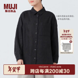 无印良品（MUJI）女式麻宽版衬衫女士长袖衬衣外套早秋款汉麻开衫罩衫外衣BCJ22C4S 黑色 M 160/84A