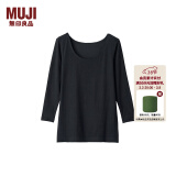 无印良品（MUJI）女式 使用了棉的冬季内衣 U领八分袖T恤 69AD435 秋衣 保暖衣 黑色 L