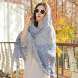 微光里披肩民族风丝巾女防晒包头巾川西云南丽江旅游拍照纱巾沙滩围巾 蓝色民族风披肩180*85cm