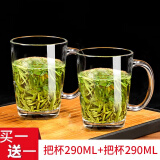 VTyee加厚耐热玻璃茶杯带盖茶饮杯盖杯带把杯子办公家用喝水杯泡茶杯 直身把杯290ML 2只