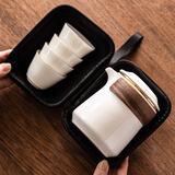瓷牌茗茶具德化白瓷旅行茶具套装便携式户外露营一壶四杯快客杯商务礼品