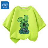 真维斯儿童纯棉短袖t恤男童舒适透气中大童夏季上衣女童半袖夏装 果绿 绿线兔 130