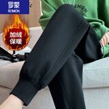 罗蒙（ROMON）    加绒运动裤女2025秋冬款外穿高个子卫裤时尚百搭宽松灰色保暖 黑色【加绒】 XL 【建议130-145斤】