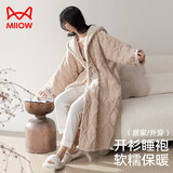 猫人【连帽刺绣】女士睡衣女秋冬季珊瑚绒睡袍保暖加厚家居服浴袍新品
