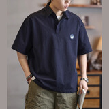 古先森美式短袖t恤男夏季翻领polo体恤衫宽松休闲半袖有领带领速干上衣 宝蓝色 2XL 【160-180斤】
