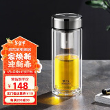 万象（WANXIANG）双层玻璃杯V48RL便携泡茶杯钛银色商务办公礼盒装带茶漏玻璃水杯