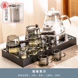 瓷牌茗茶具 仿乌金石茶盘茶具整套家用自动上水烧水壶茶台一体式煮茶器套装 乌金仿石盘+煮茶壶+灰竹节壶 8件