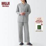 无印良品 MUJI 女式无侧缝双层纱织睡衣纯棉全棉 FDA20C1A 女士家居服套装 灰色X图案 S-M