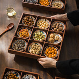 曦美居九宫格干果盘客厅家用围炉煮茶点心托盘六分格中式零食坚果瓜子盒 木质干果盘【九宫格】 1层