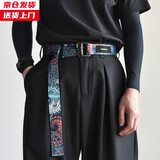 槿城腰果花布腰带男潮ins女西装大衣装饰男士潮流裤带帆布皮带YD613 蓝色 120cm