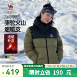 骆驼火山羽绒服1.0情侣男女加厚防极寒鸭绒面包服外套冬季城市轻户外 深榄绿/幻影黑，男女同款 XL