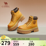 骆驼（CAMEL）大黄靴女时髦擦色粗跟户外工装马丁靴 L24W469612 土黄(4孔) 39