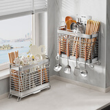 玖都龙筷子收纳盒筷子筒壁挂式笼篓架托不锈钢免打孔厨房置物架勺子快桶 银色3格【K-22】台置+加密