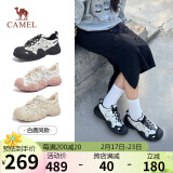 骆驼（CAMEL）【白鹿同款】登山鞋女撞色绑带休闲鞋 L24S076620 米/银/黑 38