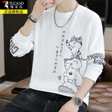 啄木鸟T恤男士秋冬季宽松长袖圆领衣服潮流学生上衣打底衫男装卫衣外套 20308/F233白色 XL