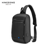 金圣斯（KINGSONS）笔记本电脑包14英寸14.2适用苹果华为MateBook Pro13单肩斜挎胸包 黑色 13/13.6/14.1/14.2/14.5英寸