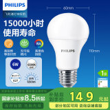 飞利浦（PHILIPS）led灯泡节能灯家用客厅超亮小灯泡E27螺口6W 6500K白光优视型