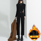 MELROSEMOOD高腰窄版直筒牛仔裤女加绒2025小个子女装冬季弹力显瘦九分烟管裤 黑色薄绒（八分裤） M