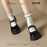 ZHR单鞋女甜美镜面jk鞋子女厚底玛丽珍鞋复古英伦小皮鞋KN36黑色36