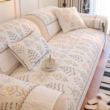 妙紫纯棉沙发垫坐垫子 法式全棉四季通用布艺防滑沙发套罩盖布巾 十步芳草-米白(芳庭十步步步生香)-90%顾客选择 70*70cm