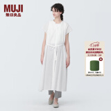 无印良品（MUJI）女式 强捻法国袖连衣裙 女装裙子夏季纯棉全棉衬衫连身裙BC2JGC4S 白色 L(165/88A)