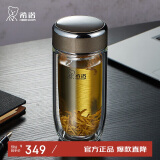 希诺抗菌玻璃杯双层透明水杯男高档泡茶杯子XN-1926中闪银灰 370mL