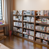 乐系（LEXI）实木书架置物架落地一体靠墙书柜客厅多层收纳架 全实木5层-80cm-胡桃色-送收纳筐