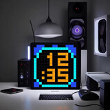 diy像素屏时钟摆件大数字电子挂钟闹钟创意桌搭电竞氛围生日礼物 16*16像素分辨率