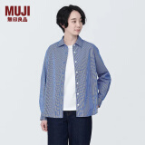 无印良品（MUJI）女式水洗平纹衬衫领长袖衬衫女士衬衣外套白衬衫纯棉全棉 藏青色条纹 L(165/88A)