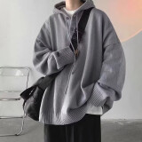 卡图弛针织连帽卫衣套装男春秋季新款韩版潮流休闲宽松外男套学生上衣服 灰色卫衣 XL 建议120-140斤