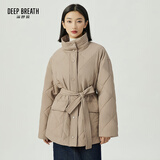 深呼吸DEEP BREATH女装立领中长款棉服上衣外套女【附腰带】A400926 卡其 L (4码)