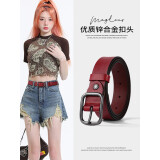 卡帝乐鳄鱼（CARTELO）女士皮带牛皮腰带女时尚细腰带简约裤带休闲百搭本命年喜庆红色
